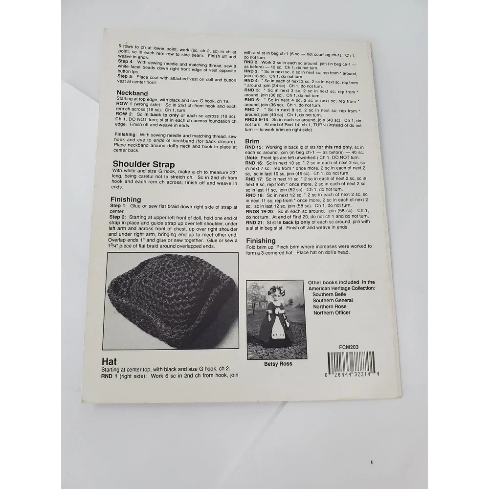 Vintage Fibre-Craft 1776 Patriot Crochet Pattern 16in Male Fashion Doll FCM203